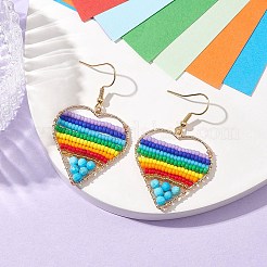 Dyed Natural Magnesite & Glass Seed Beaded Dangle Earrings&nbsp;EJEW-MZ00128