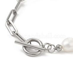 Natural Baroque Pearl Beaded Bracelet with 304 Stainless Steel Paperclip Chains for Women&nbsp;BJEW-JB08970