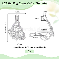 1Pc 925 Sterling Silver Micro Pave Clear Cubic Zirconia Bead Cage Pendants&nbsp;STER-PH0004-85P