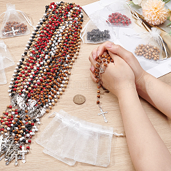 40Pcs 5 Colors 7MM Round Wood Rosary Bead Necklaces&nbsp;NJEW-WA0001-06