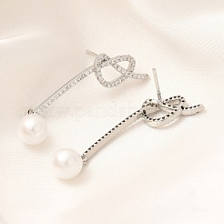 Rack Plating knot Brass Micro Pave Clear Cubic Zirconia Stud Earrings&nbsp;EJEW-H143-23P