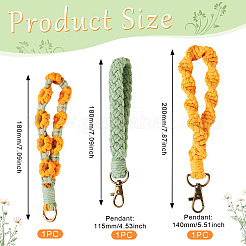 3Pcs 3 Style Cotton Handmade Braided Wrist Lanyard Pendant Decorations&nbsp;AJEW-TA0001-47B