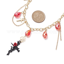 Teardrop Glass & Cross Alloy Pendant Necklaces&nbsp;NJEW-JN04962