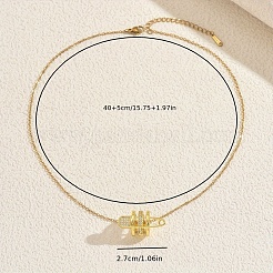Elegant Brass Micro Pave Clear Cubic zirconia Safety Pin Pendant Necklaces for Daily Wear&nbsp;KQ9034