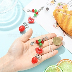 2Pcs Acrylic Heart & Resin Strawberry & Alloy Bowknot & Glass Bead Mobile Straps&nbsp;HJEW-YW00323