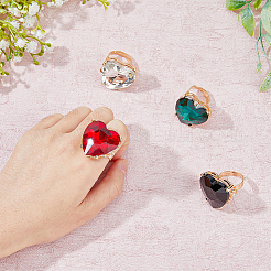 4Pcs 4 Colors Glass Heart Adjustable Rings Set&nbsp;RJEW-FI0001-11