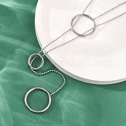 304 Stainless Steel Triple Ring Lariat Necklaces&nbsp;NJEW-R026-16P