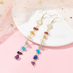 Chakra Theme Natural & Synthetic Mixed Gemstone Chip Beaded Tassel Earrings&nbsp;EJEW-JE05452-02