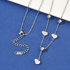 304 Stainless Steel Heart Pendant Necklaces with 201 Stainless Steel Round Beads&nbsp;NJEW-D269-03P