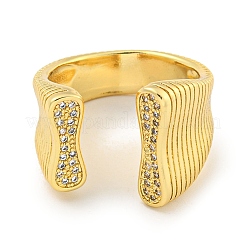 Rack Plating Brass Micro Pave Cubic Zirconia Open Cuff Ring&nbsp;RJEW-C082-11G