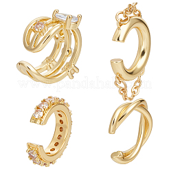 4Pcs Triple C-Shaped Alloy Micro Pave Clear Cubic Zirconia Cuff Earrings&nbsp;EJEW-WR0001-011