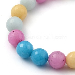 Round Natural White Jade(Dyed) Beaded Stretch Charm Bracelets&nbsp;BJEW-JB05428-01