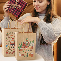 8Pcs 8 Styles Christmas Theme Printed Kraft Paper Bags with Handles&nbsp;ABAG-TA0001-59