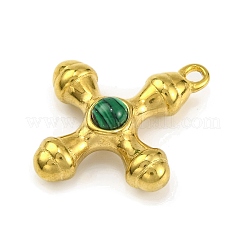 Synthetic Malachite & 304 Stainless Steel Cross Pendants&nbsp;STAS-H221-01G-04