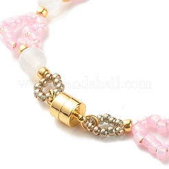 Glass Seed & Natural Agate Beaded Bracelet with Brass Magnetic Clasp&nbsp;BJEW-JB07803-02