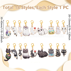 18Pcs Cat Alloy Enamel Pendant Locking Stitch Markers&nbsp;HJEW-WH00142