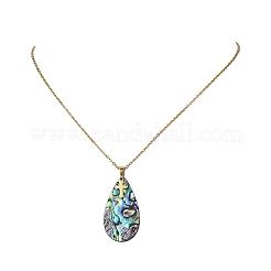 Natural Paua Shell Teardrop Pendant 304 Stainless Steel Cable Chain Necklaces&nbsp;NJEW-JN06362