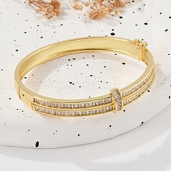 Brass Micro Pave Clear Cubic Zirconia Hinged Bangles for Women&nbsp;BJEW-K274-12G