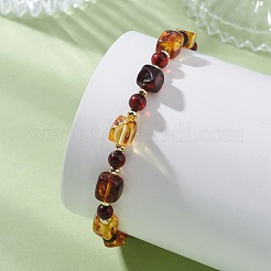Natural Amber & Brass Beaded Bracelets for Women&nbsp;BJEW-JB13664