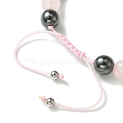 Natural Rose Quartz & Amethyst & Brass Heart Braided Bead Bracelet&nbsp;BJEW-JB09703-03