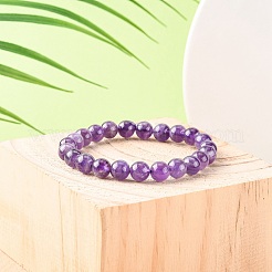 Natural Amethyst Round Beaded Stretch Bracelet&nbsp;X-BJEW-F293-04A