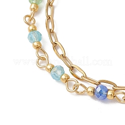 304 Stainless Steel Paperclip Chain & Glass Beads Link Chain Multi-strand Bracelets for Women&nbsp;BJEW-JB13557