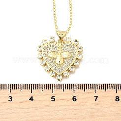 Brass Micro Pave Clear Cubic Zirconia Bee Heart Pendant Necklaces for Women&nbsp;NJEW-D311-01C-G