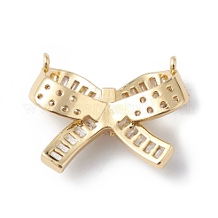 Bowknot Rack Plating Brass Micro Pave Clear Cubic Zirconia Connector Charms&nbsp;KK-E003-26G