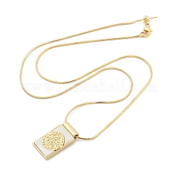 Brass Pave Shell Rectangle Saint Benedict Medal Cross Pendants Necklaces for Women&nbsp;NJEW-Z053-01G-02