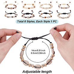 8Pcs 8 Styles Natural Cowrie Shell Braided Beads Bracelets&nbsp;BJEW-GA0001-16