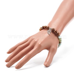 Reiki Natural Mixed Stone & Wenge Wood Beads Stretch Bracelet&nbsp;BJEW-JB06896