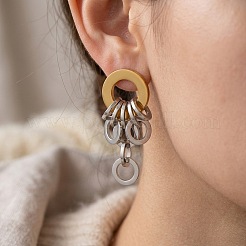 Two Tone 304 Stainless Steel Stud Dangle Earrings for Women&nbsp;WG3EDAB-01