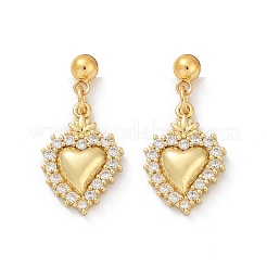 Heart Brass Micro Pave Clear Cubic Zirconia Dangle Stud Earrings&nbsp;EJEW-F895-14G