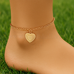 4Pcs 2 Colors Engraved Alloy Heart Pendant Iron Chain Anklets&nbsp;AJEW-HY0002-63