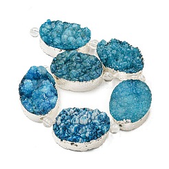 Silver Plated Dyed Oval Natural Drusy Quartz Crystal Beads Strands&nbsp;G-F144-01-S