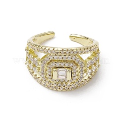 Rack Plating Brass Micro Pave Cubic Zirconia Open Cuff Rings&nbsp;RJEW-K257-31G