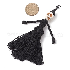 Halloween Cotton Threads Tassel & Synthetic Turquoise Skull Pendant Decorations&nbsp;HJEW-JM03757-01
