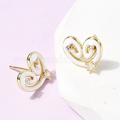 Heart Brass Micro Pave Cubic Zirconia Stud Earring&nbsp;EJEW-H180-15G-01