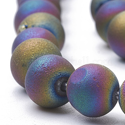 Electroplate Natural Druzy Geode Weathered Agate Beads Strands&nbsp;G-S284-6mm-04