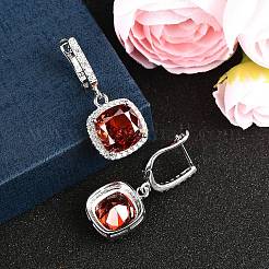 925 Sterling Silver Pave Cubic Zirconia Square Hoop Earrings&nbsp;EJEW-C150-01A-01