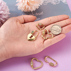 Brass Micro Pave Clear Cubic Zirconia Screw Carabiner Lock Charms&nbsp;ZIRC-TA0001-13G