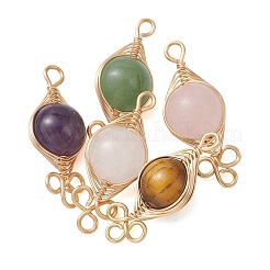 7Pcs 7 Colors Natural Mixed Gemstone Herringbone Wire-Wrapped Pendants&nbsp;PALLOY-JF05188