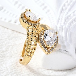 Brass Micro Pave Cubic Zirconia Adjustable Open Cuff Rings&nbsp;RJEW-D313-14G