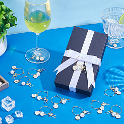 26Pcs 26 Styles Letter A~Z with Bowknot Alloy Enamel & ABS Pearl Glass Wine Glass Charms&nbsp;HJEW-PH02217