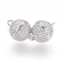 Brass Micro Pave Cubic Zirconia Magnetic Clasps with Loops&nbsp;ZIRC-E120-05P-10mm-NR