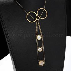 304 Stainless Steel & Natural Shell Ring Lariat Necklaces for Women&nbsp;NJEW-A045-21G