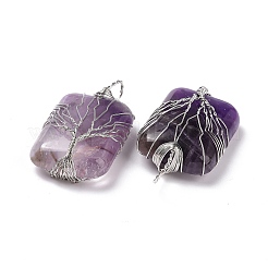 Natural Amethyst Copper Wire Wrapped Pendants&nbsp;G-H281-08P-09