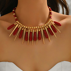 Exaggerated Resin Teardrop & Alloy Cone Bib Necklaces with CCB Plastic Beads for Women&nbsp;WG818CC-01