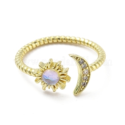 Brass Micro Pave Clear Cubic Zirconia Open Cuff Rings for Women&nbsp;LS-RJEW-S402-03G