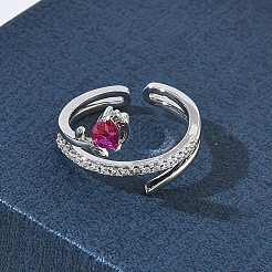 Brass Micro Pave Cubic Zirconia Cuff Open Rings for Women&nbsp;RJEW-L343-05P-01